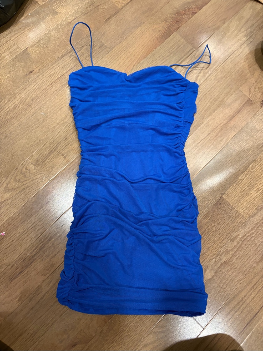 Princess Polly Electric Blue Ruched Spaghetti Strap Mini Dress